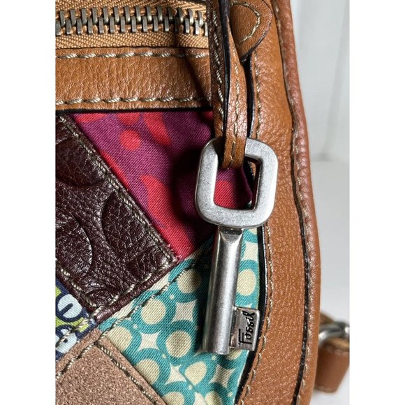 Fossil Slim Leather and Fabric Patchwork Crossbody Shoulder Bag - Picture 14 of 15